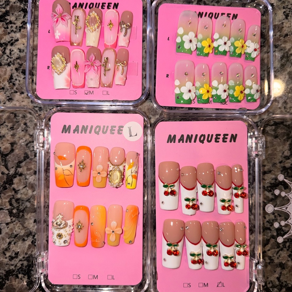 Elegant Orange and Yellow Handmade Press On Nail Art Set - Picture 3 of 3